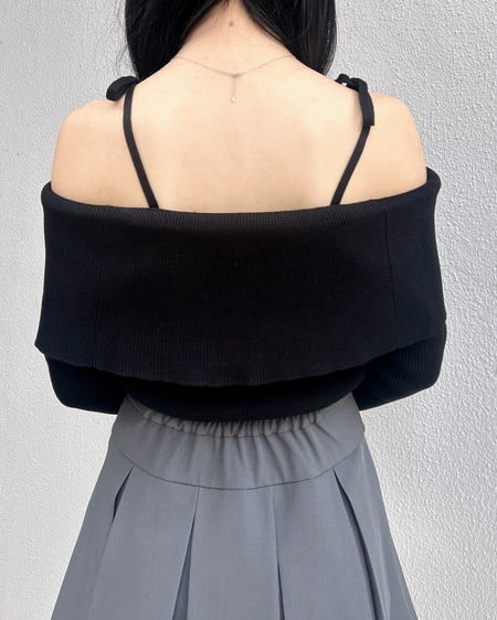 INGNI(イング) 両肩リボンスリットニット クロ