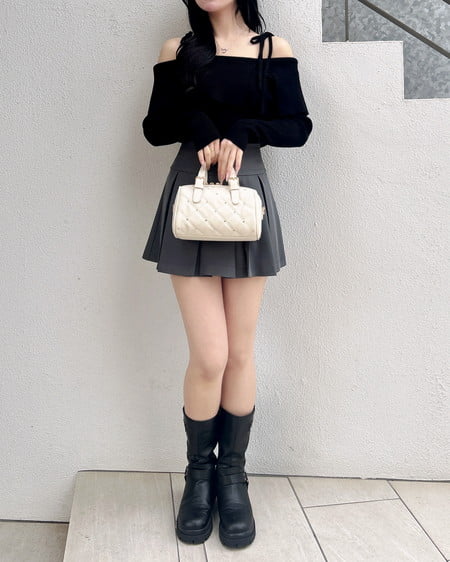 INGNI(イング) 両肩リボンスリットニット クロ