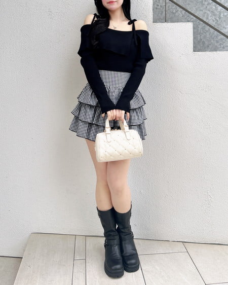 INGNI(イング) 両肩リボンスリットニット クロ