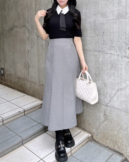 INGNI(イング) バックリボンマーメイドスカート クロ/ギンガム