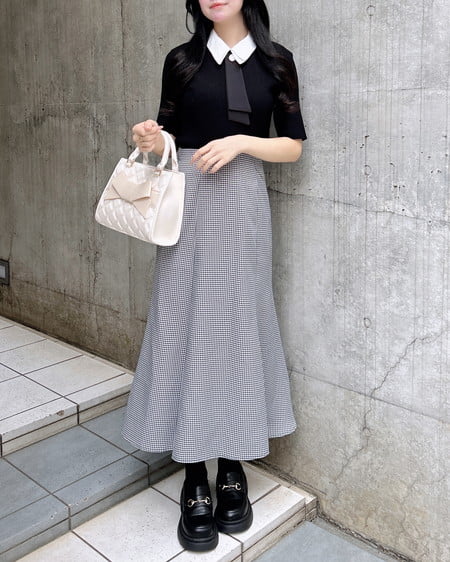 INGNI(イング) バックリボンマーメイドスカート クロ/ギンガム