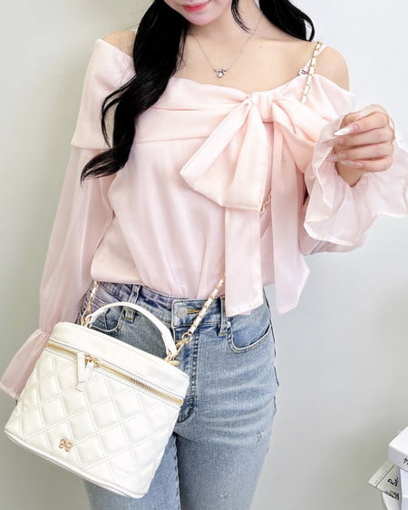 INGNI(イング) シアーオフショルリボンブラウス ピンク