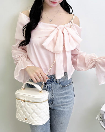 INGNI(イング) シアーオフショルリボンブラウス ピンク