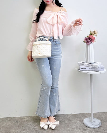 INGNI(イング) シアーオフショルリボンブラウス ピンク