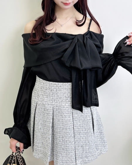 INGNI(イング) シアーオフショルリボンブラウス クロ