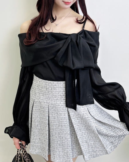 INGNI(イング) シアーオフショルリボンブラウス クロ