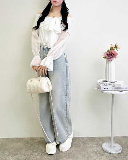 INGNI(イング) シアーオフショルリボンブラウス オフホワイト