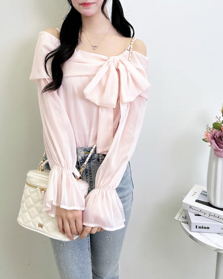 INGNI(イング) シアーオフショルリボンブラウス ピンク