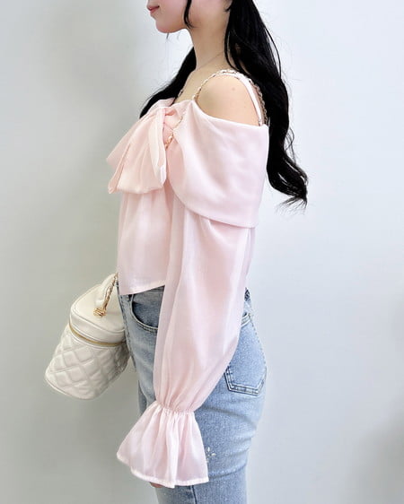 INGNI(イング) シアーオフショルリボンブラウス ピンク