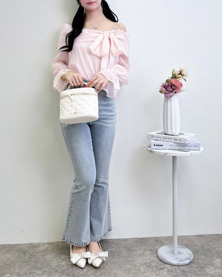 INGNI(イング) シアーオフショルリボンブラウス ピンク