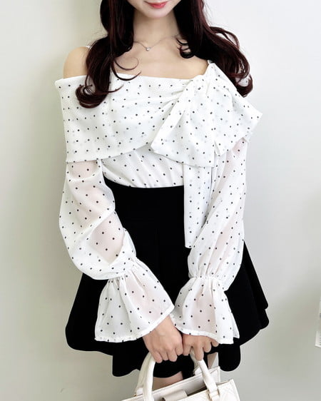 INGNI(イング) シアーオフショルリボンブラウス オフホワイト/ドット