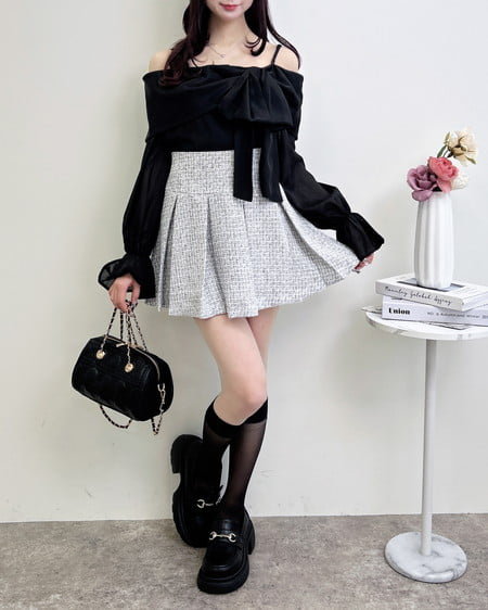 INGNI(イング) シアーオフショルリボンブラウス クロ