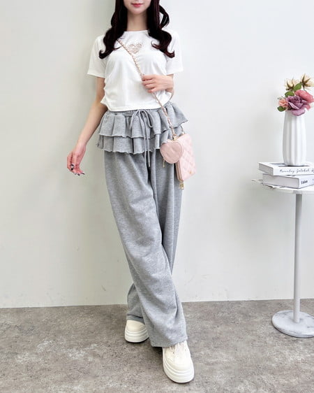 INGNI(イング) フリルスウェットパンツ グレー