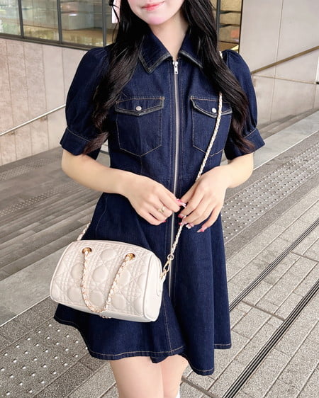 INGNI(イング) 合皮切替デニムミニワンピース コン/クロ