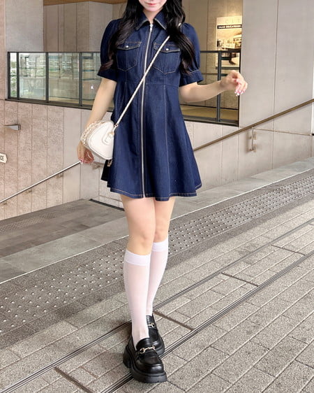 INGNI(イング) 合皮切替デニムミニワンピース コン/クロ