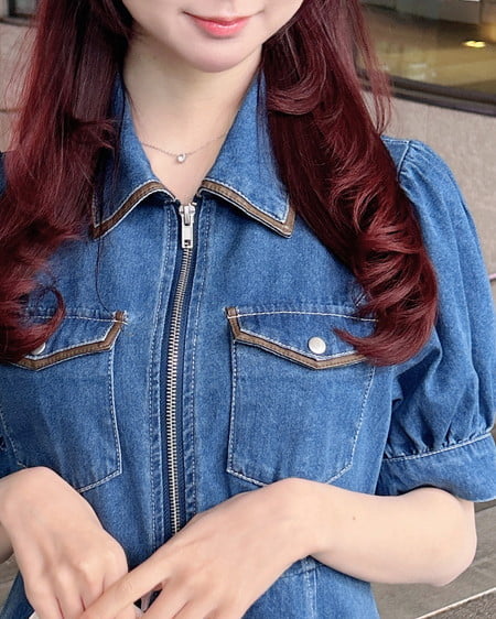 INGNI(イング) 合皮切替デニムミニワンピース ブルー/ブラウン