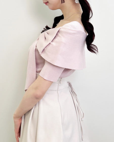 INGNI(イング) リボンオフショル半袖ニット ピンク