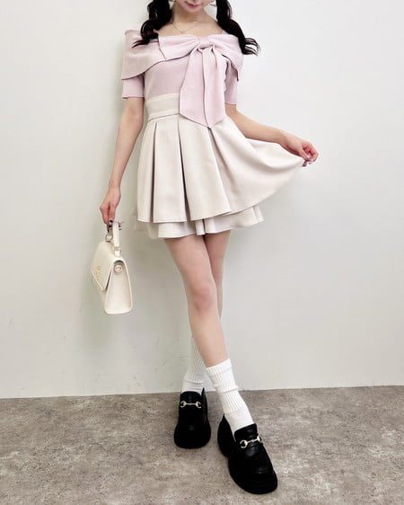 INGNI(イング) リボンオフショル半袖ニット ピンク