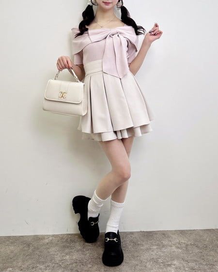 INGNI(イング) リボンオフショル半袖ニット ピンク