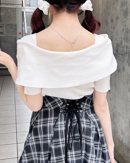 INGNI(イング) リボンオフショル半袖ニット アイボリー