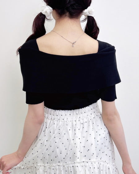 INGNI(イング) リボンオフショル半袖ニット クロ