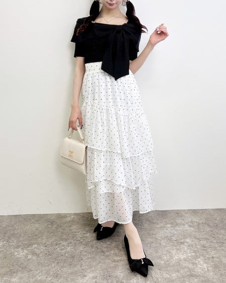 INGNI(イング) リボンオフショル半袖ニット クロ