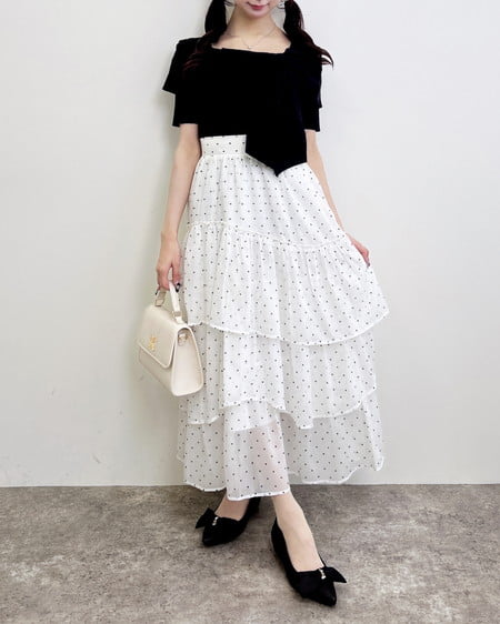 INGNI(イング) リボンオフショル半袖ニット クロ