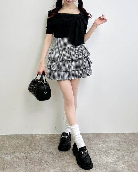 INGNI(イング) リボンオフショル半袖ニット クロ