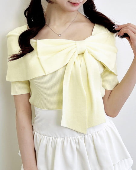 INGNI(イング) リボンオフショル半袖ニット イエロー