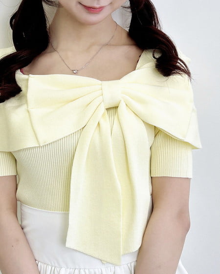 INGNI(イング) リボンオフショル半袖ニット イエロー