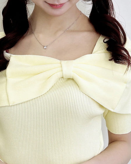 INGNI(イング) リボンオフショル半袖ニット イエロー