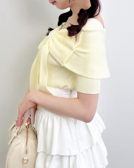 INGNI(イング) リボンオフショル半袖ニット イエロー