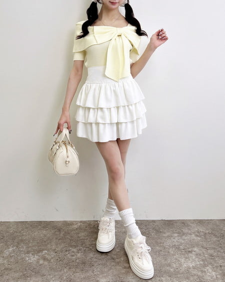 INGNI(イング) リボンオフショル半袖ニット イエロー