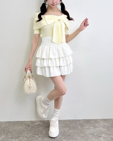 INGNI(イング) リボンオフショル半袖ニット イエロー