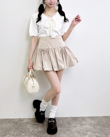 INGNI(イング) レースボウタイ半袖ニット アイボリー