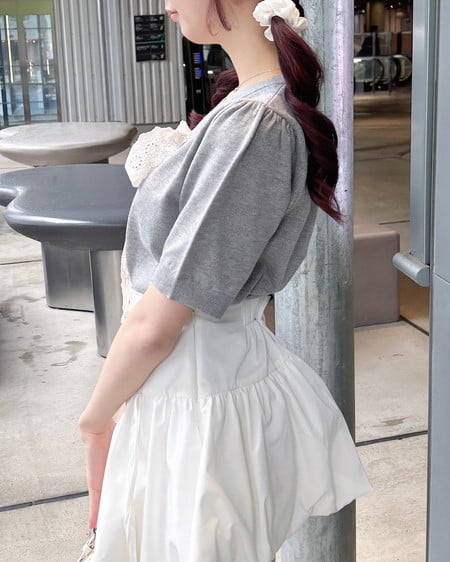 INGNI(イング) レースボウタイ半袖ニット グレー