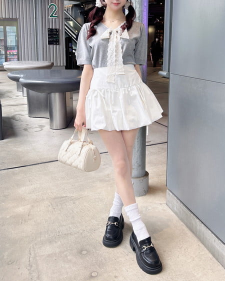 INGNI(イング) レースボウタイ半袖ニット グレー