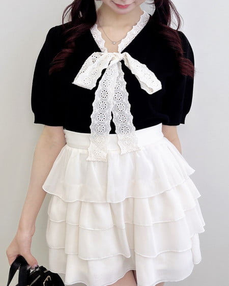 INGNI(イング) レースボウタイ半袖ニット クロ