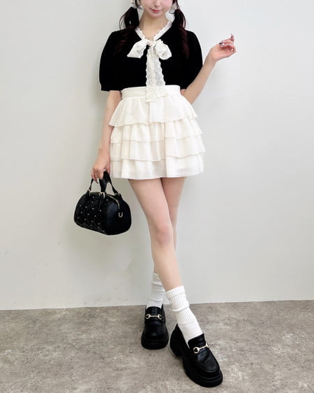 INGNI(イング) レースボウタイ半袖ニット クロ