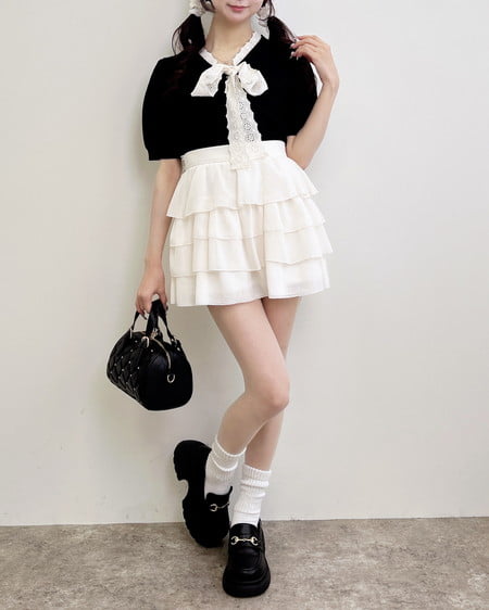 INGNI(イング) レースボウタイ半袖ニット クロ