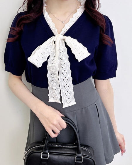 INGNI(イング) レースボウタイ半袖ニット コン