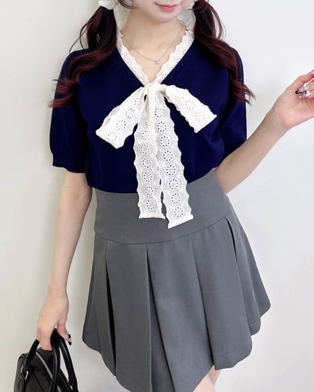 INGNI(イング) レースボウタイ半袖ニット コン