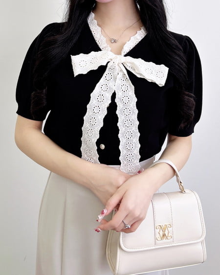 INGNI(イング) レースボウタイ半袖ニット クロ