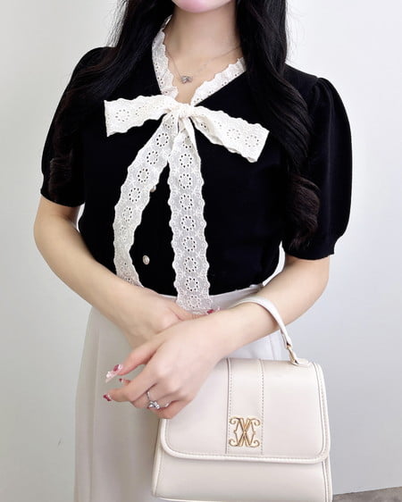 INGNI(イング) レースボウタイ半袖ニット クロ