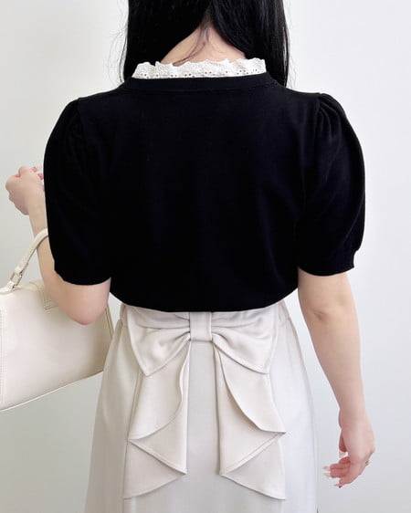 INGNI(イング) レースボウタイ半袖ニット クロ