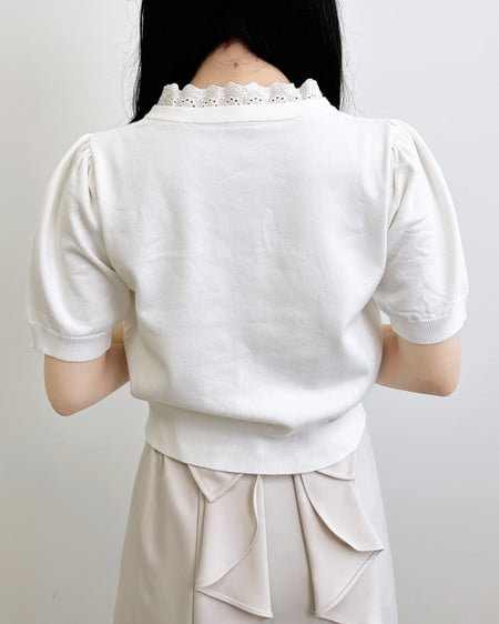 INGNI(イング) レースボウタイ半袖ニット アイボリー