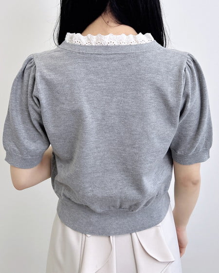 INGNI(イング) レースボウタイ半袖ニット グレー