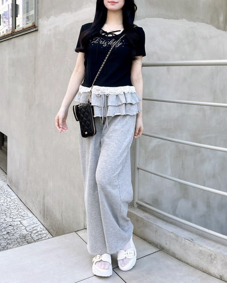 INGNI(イング) フリルスウェットパンツ グレー