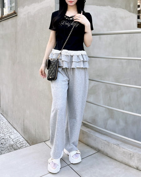 INGNI(イング) フリルスウェットパンツ グレー