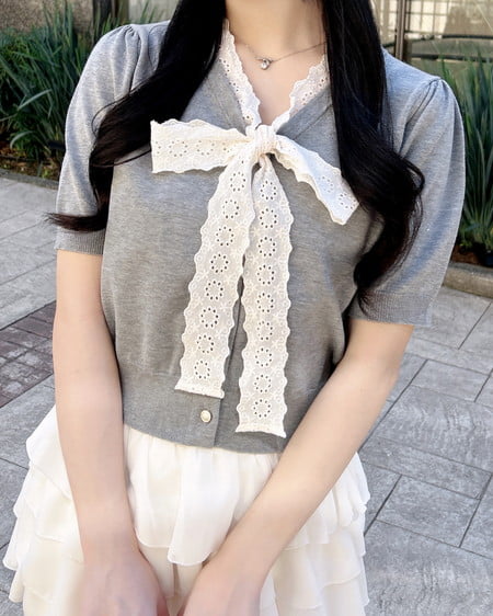 INGNI(イング) レースボウタイ半袖ニット グレー